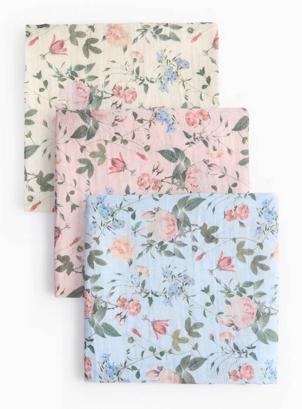 Bloom Floral Print Muslin Squares 3 Pack One Size